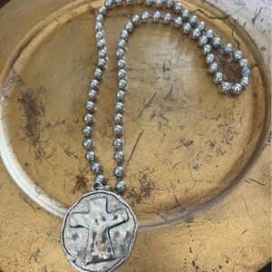 Silver Beaded Cross Necklace